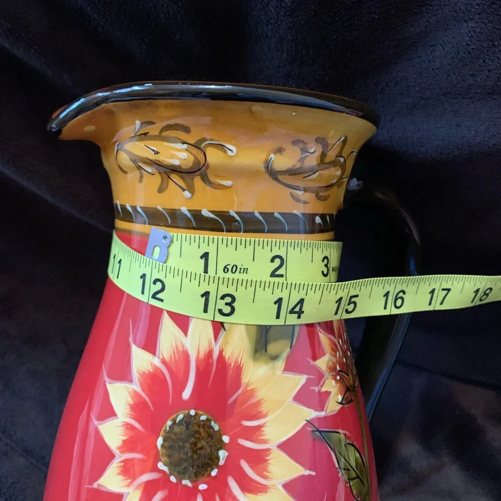 PIER 1 Discontinued terra cotta hand painted Sunflower pitcher VVGUC+++